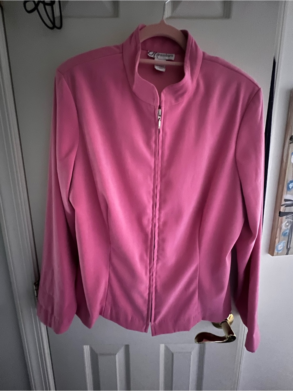 dressbarn Pink Zip Jacket with Stand Collar